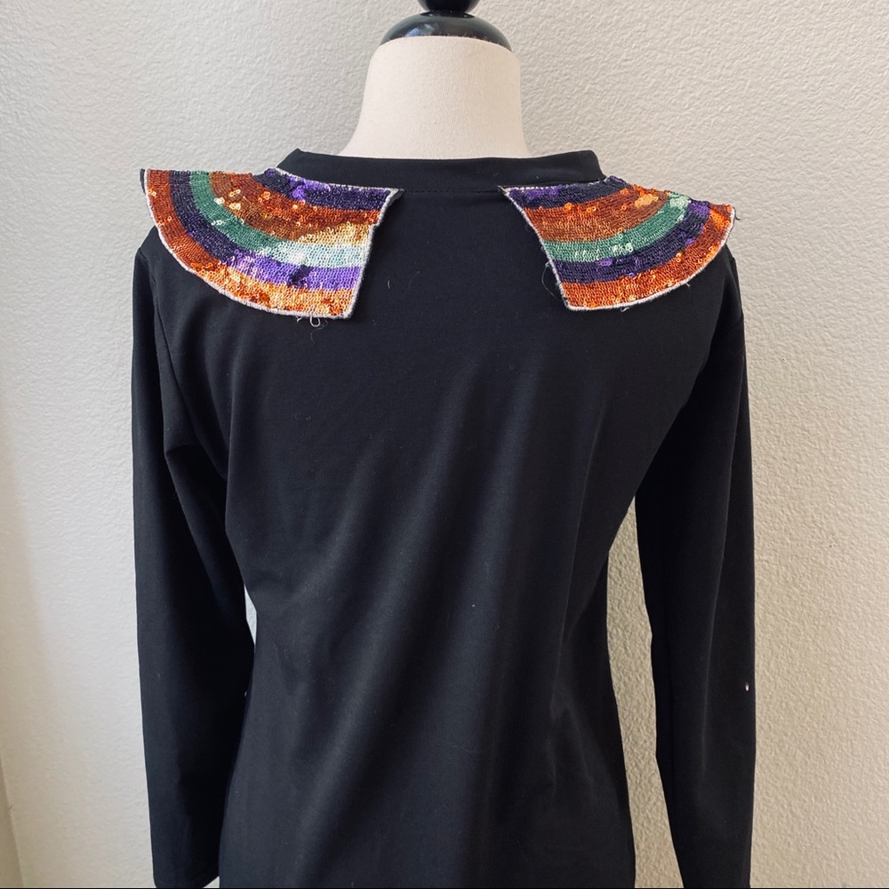 Saturn Rainbow Sequin Patch Black Collared Dress - image 6